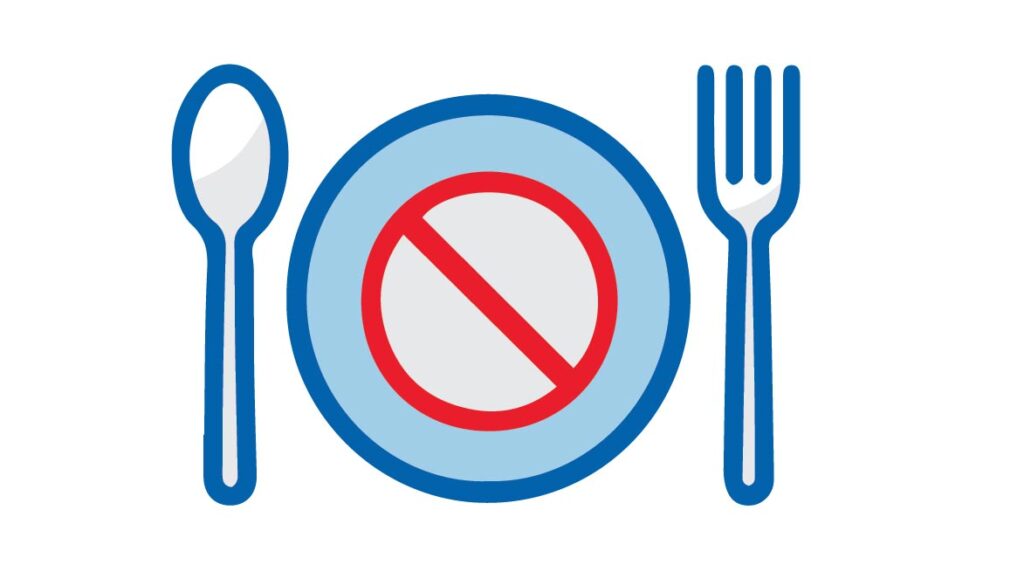 Image of a plate with a red line through it showing no food which can lead to child malnutrition