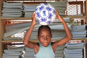 school supplies and a soccer ball